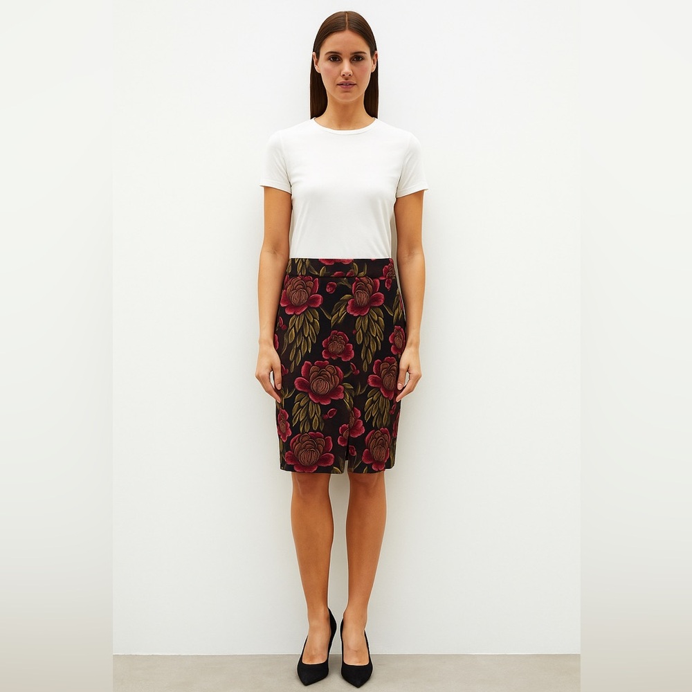 Ann Taylor Rose Pattern Pencil Skirt